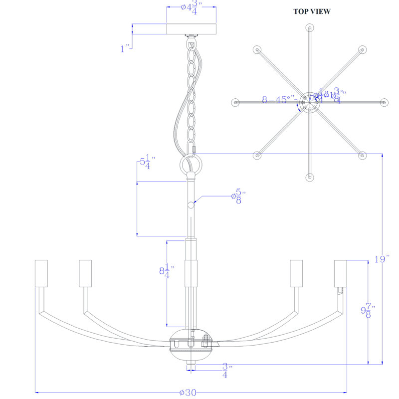 Lustre en métal Cal Lighting Maxton à huit lumières, fini chromé, 48 cm de hauteur