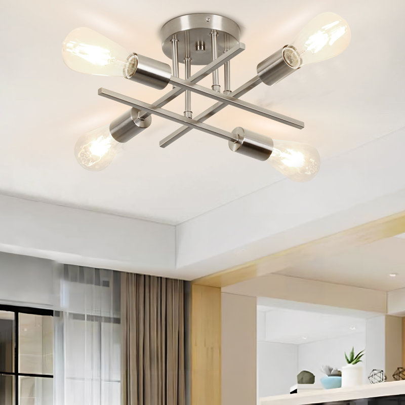 Hannah-Jayne 14.17'' Sputnik Modern Linear Flush Mount, Brushed Nickel, 4 Lights