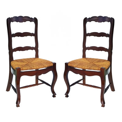 Chaise d'appoint à dossier échelle en bois massif brun foncé 2pc