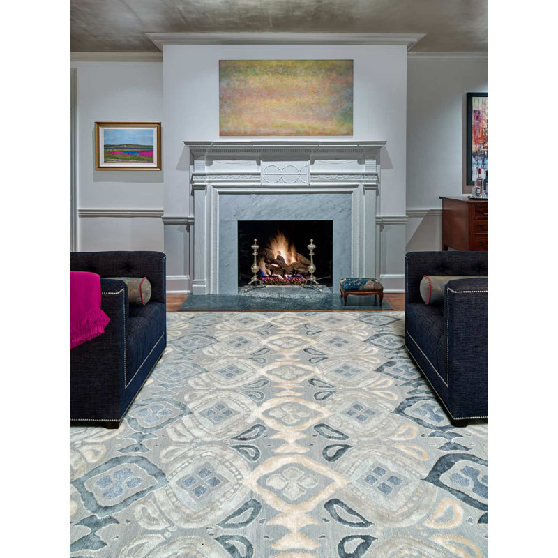 Bali Geometric Area Rug in Platinum/Ice Blue/Ivory, Rectangle 10' x 14'