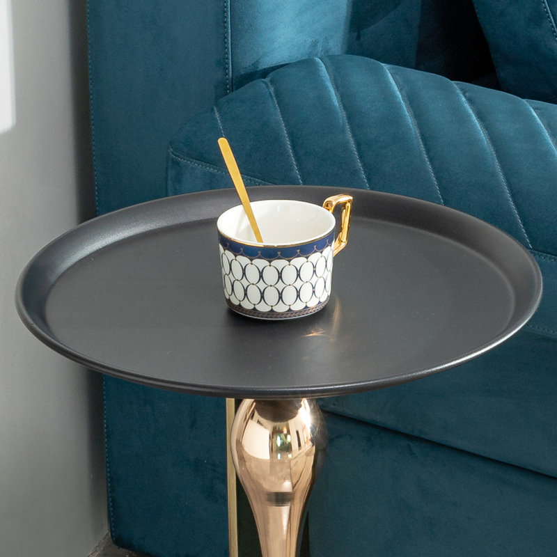 Petit bureau de bout de salon noir - petite table d'appoint ronde, élégante avec ornement doré, polyvalente et fonctionnelle, table facile à assembler et noircie pour le bureau, décoration, pratique, respectée