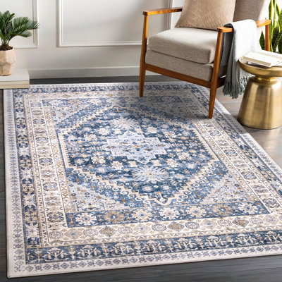 Tapis lavable antidérapant Medallion (bleu)
