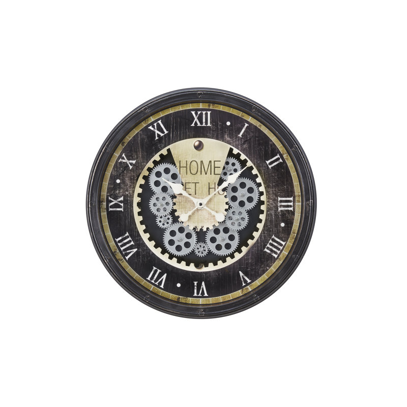 Horloge, 20 po, mécanisme d'engrenage, horloge murale, brun, transitionnel