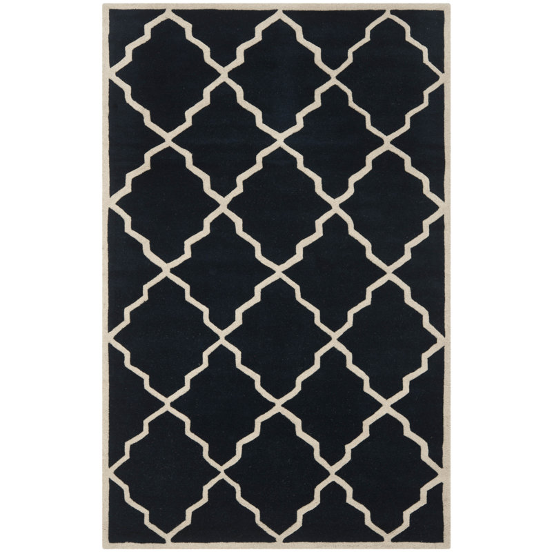Dark Blue Rectangular Hand-Tufted Wool Area Rug, 8' x 10'