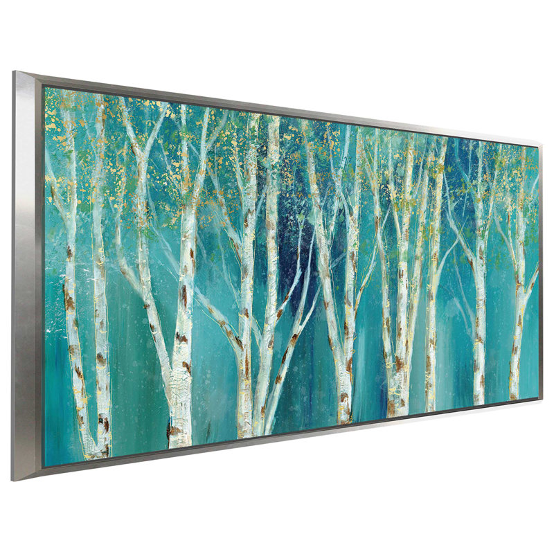 «Birch», reproduction de peinture acrylique, H 27,5 po x l 43,5 po x P 2 po, Cadre flottant argent