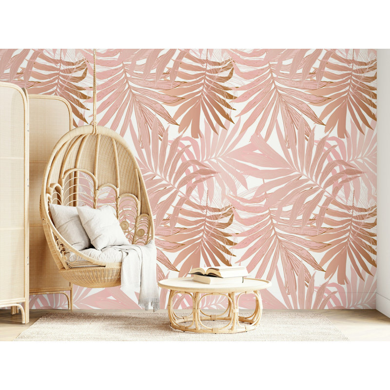 Papier peint à feuilles de palmier tropical sur fond blanc, L 115 po x l 225 po