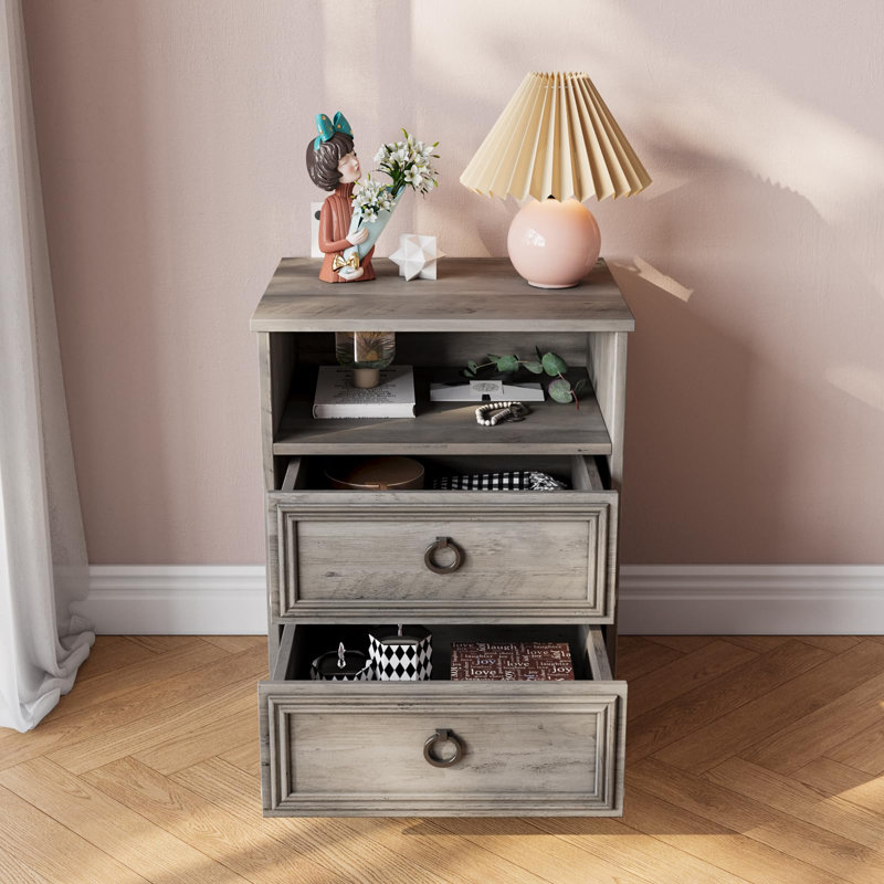 Gray Wash 2-Drawer Nightstand Set with Metal Handles