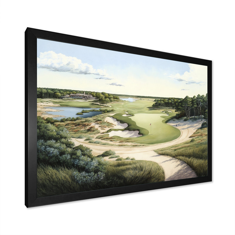 Parcours de golf en été - art encadré de golf, Impression noire sur toile encadrée, H 12 po x l 20 po x P 1 po