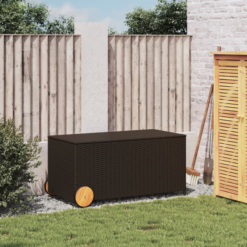 Brown Poly Rattan Deck Storage Box with Wheels