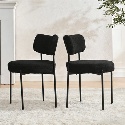 Boucle Dining Chairs Set of 2, Kitchen Chairs Set of 2 with Cushion and Curved Backrest for Living Room Restaurant