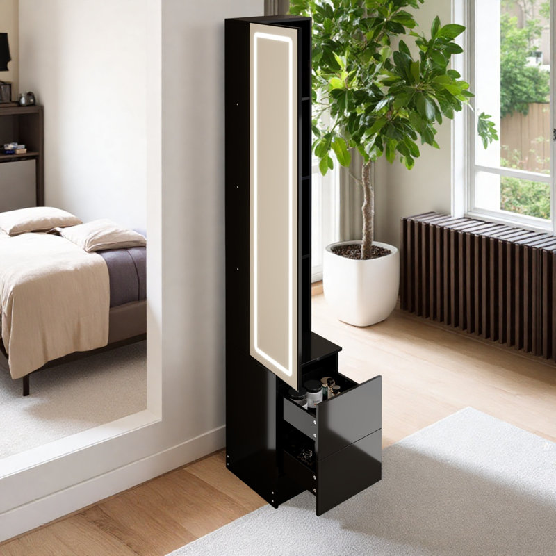 Armoire à bijoux avec miroir à DEL 11,85 po de largeur x 67,35 po de hauteur, Black