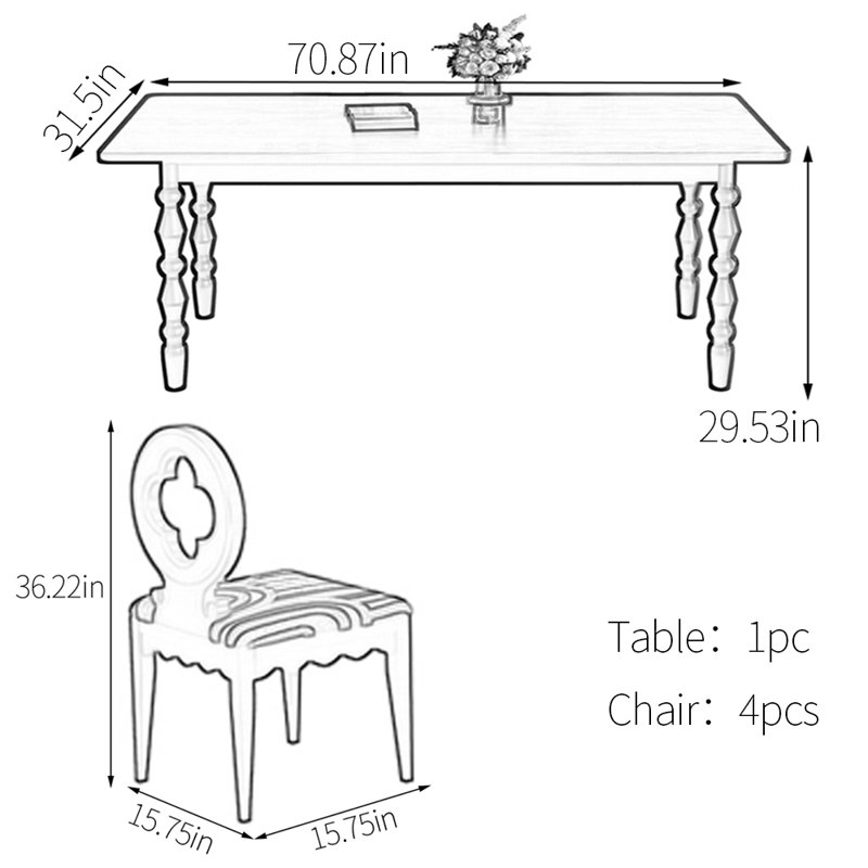 Ensemble de table de salle à manger Vintage, Tanné, H 29,53 po x L 70,87 po x l 31,5 po