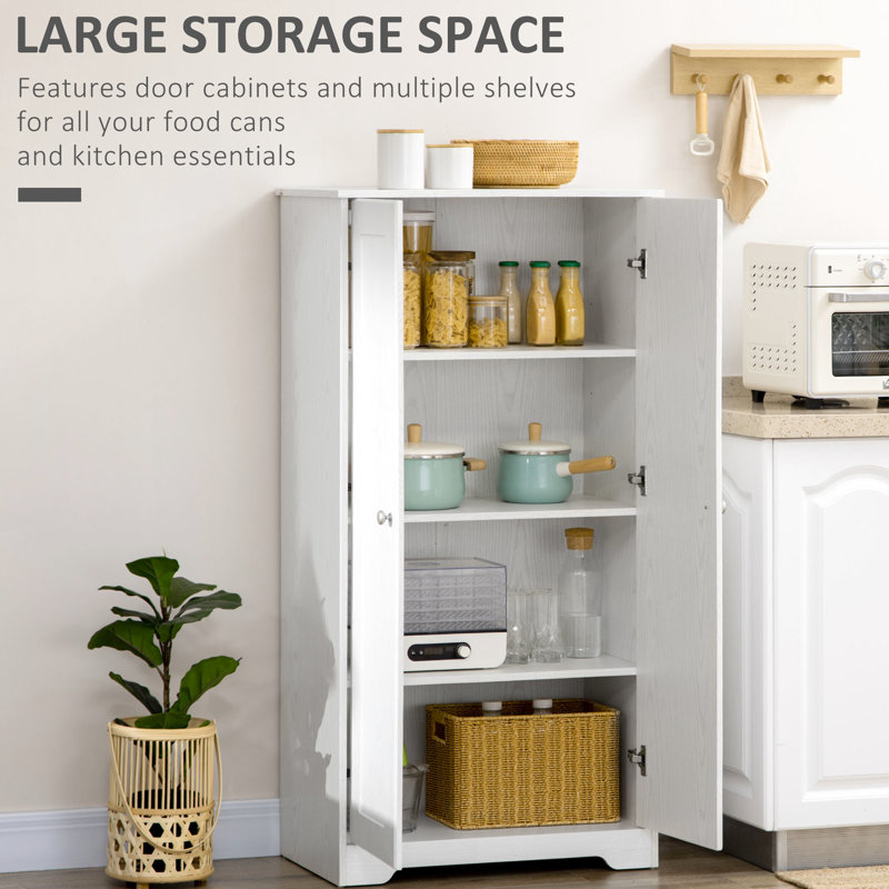 Étagère de garde-manger à 2 portes, blanc, tablettes réglables pour armoire de salle à manger