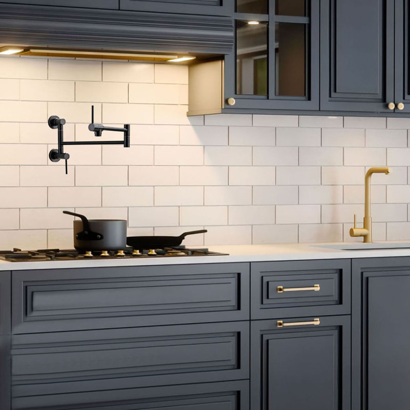 Wall-Mount Pot Filler Kitchen Faucet, Matte Black