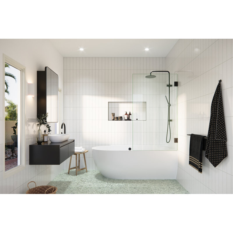 Porte de douche et de baignoire en verre sans cadre 31,5 po x 58 po Albedo, Noir mat