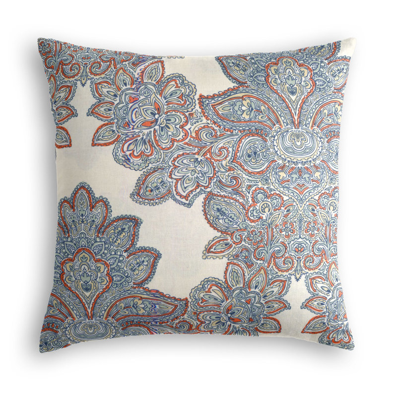 Baroque Square Pillow Cover & Insert, 20" x 20", Coral/Blue