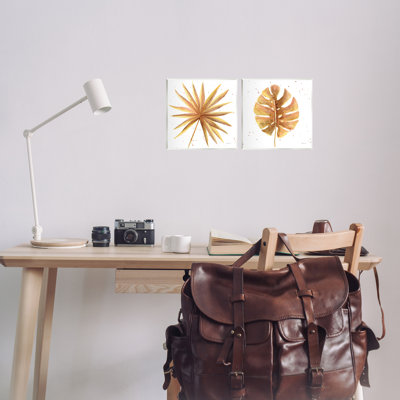 «Golden Palm Monstera Leaves», ensemble de 2 plaques murales par yvette