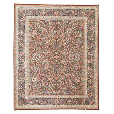 Tapis bleu marine et vin de haute qualité noué à la main