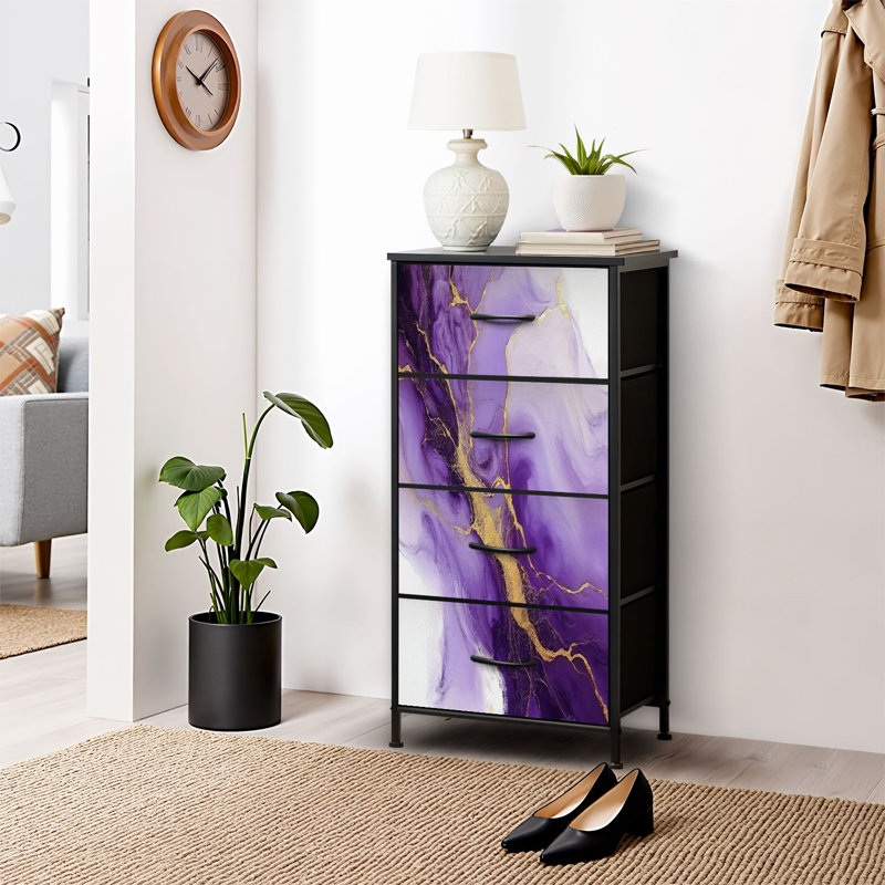 Commode pour commode de chambre à coucher pour garde-robe de chambre à coucher en mauve à encre liquide et or abstrait