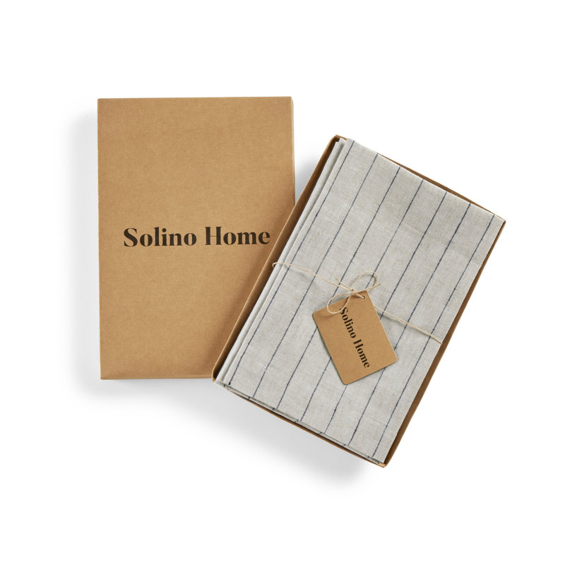 Pinstripe - 100% Pure Linen Dinner Napkins, Light Natural/Black