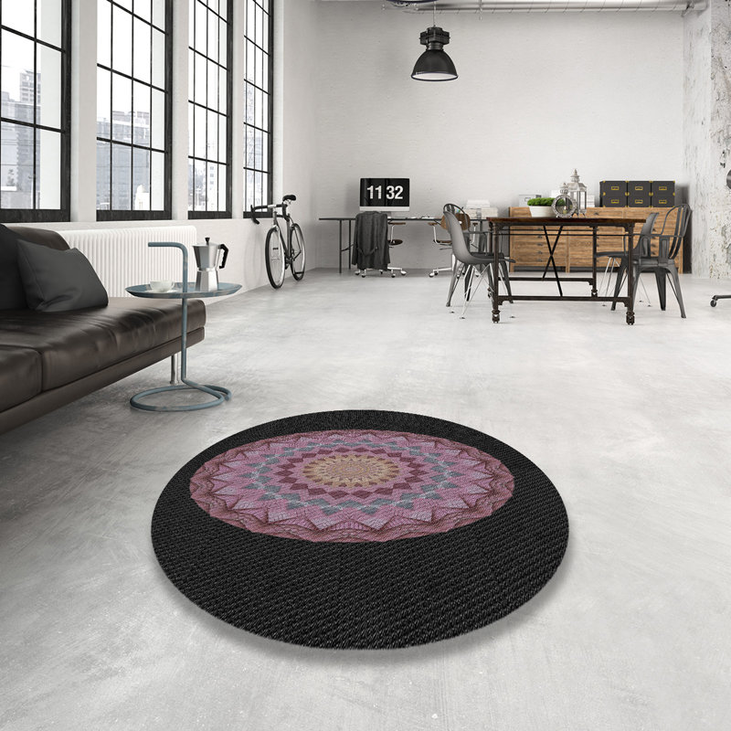Tapis noir/rose à tisser électrique, Rond 7 pi
