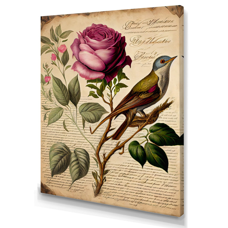 Art victorien sur toile rose rétro, H 32 po x l 24 po x P 1 po, Toile tendue