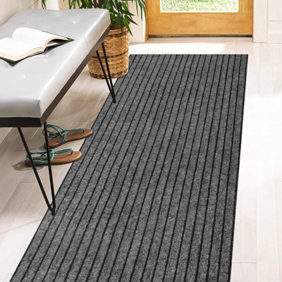 Tapis de couloir 2 pi x 6 pi avec envers en caoutchouc, tapis de couloir intérieur et extérieur gris rayé, peuvent être utilisés comme allée pour le véhicule récréatif et le bateau, la salle de lavage et le balcon