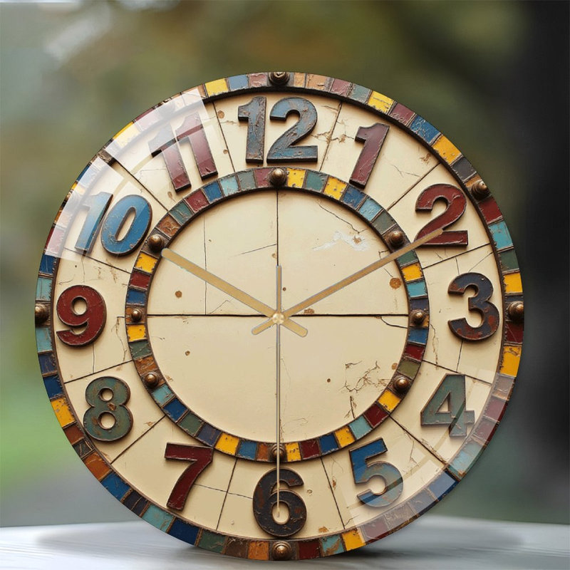 Horloge murale rétro rétro avec chiffres colorés et horloge murale moderne en verre 12 po