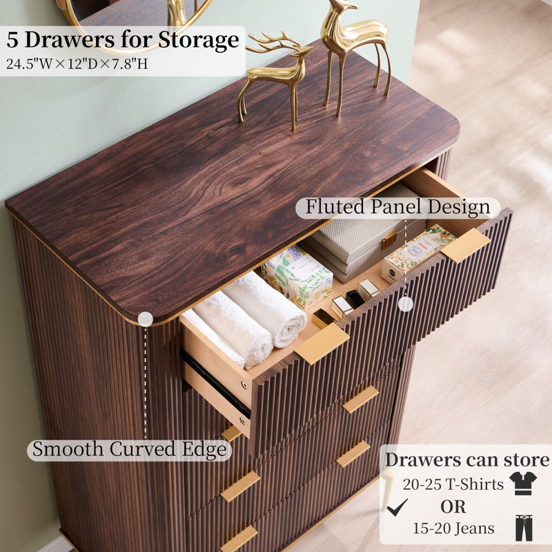 Commode 5 tiroirs 48 po, Noyer foncé