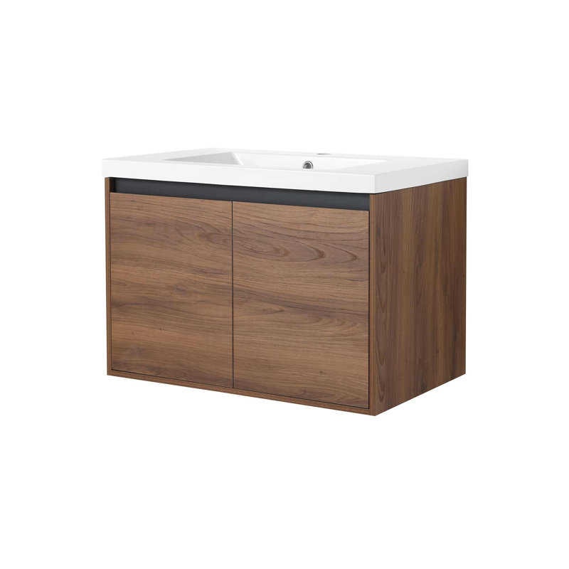 Meuble-lavabo mural moderne avec lavabo en résine, armoire de salle de bain 2 portes