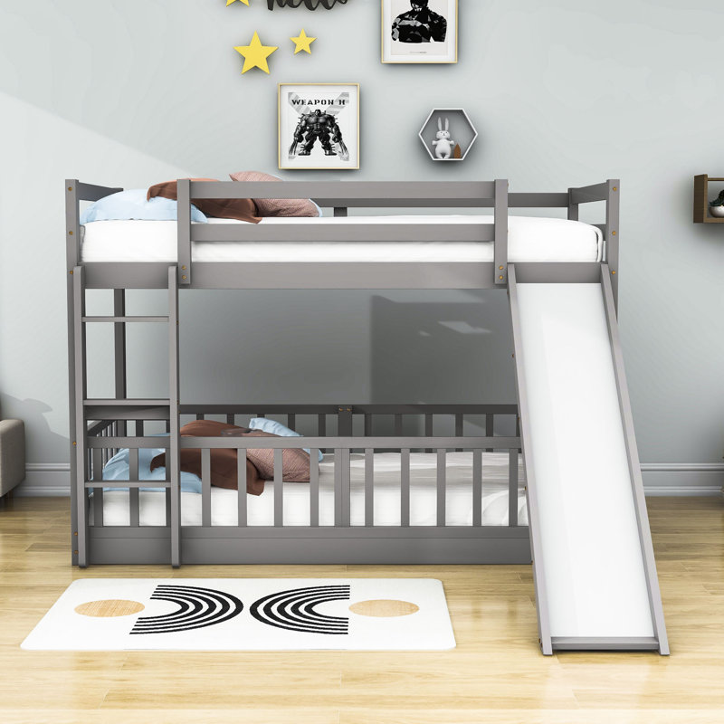 Eskild Twin Over Twin Standard Bunk Bed with Slide by Harriet Bee, Gray