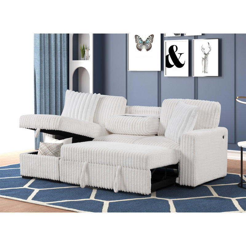 Canapé modulaire moelleux avec canapé-lit en velours crème, Velours crème