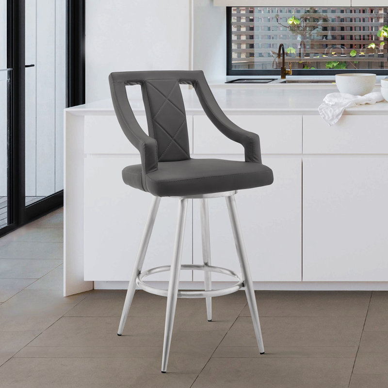 Tabouret de bar rotatif 26 po en similicuir et acier inoxydable brossé