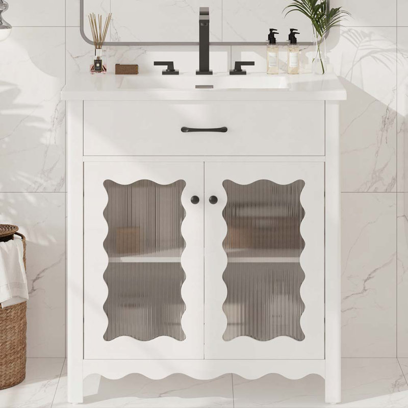 Meuble-lavabo 31 po avec verre trempé, Blanc