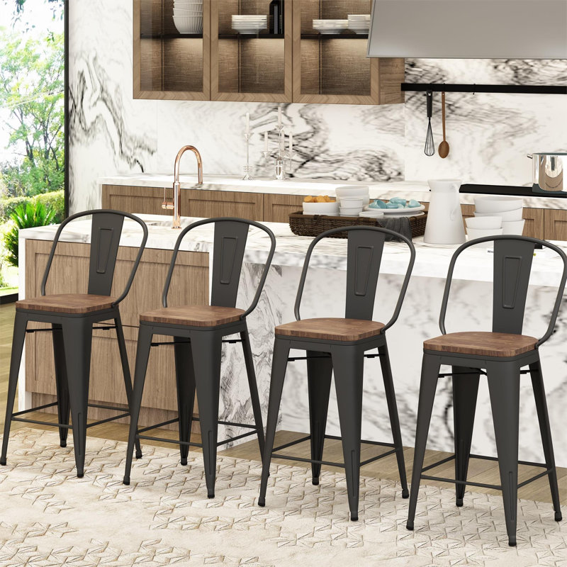 Tabouret de bar et de comptoir Rosenberry, Tabouret de comptoir (siège d'une hauteur de 26 p, Noir, noir, noir, noir