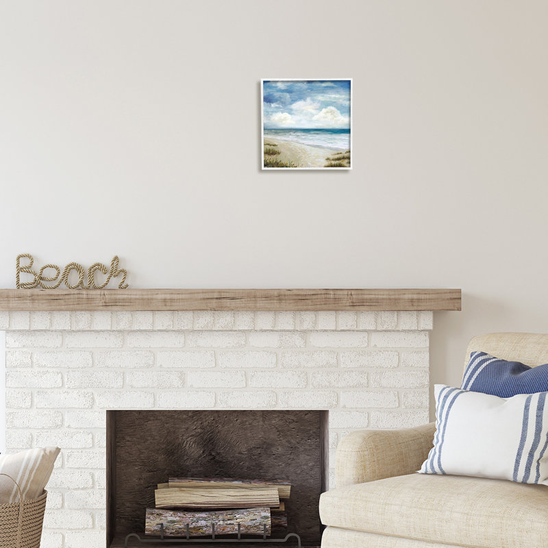 Bb-356-encadré de doux nuages sur la plage, encadré sur bois par Carson Lyons, peinture, Giclée encadrée blanc bord de mer
