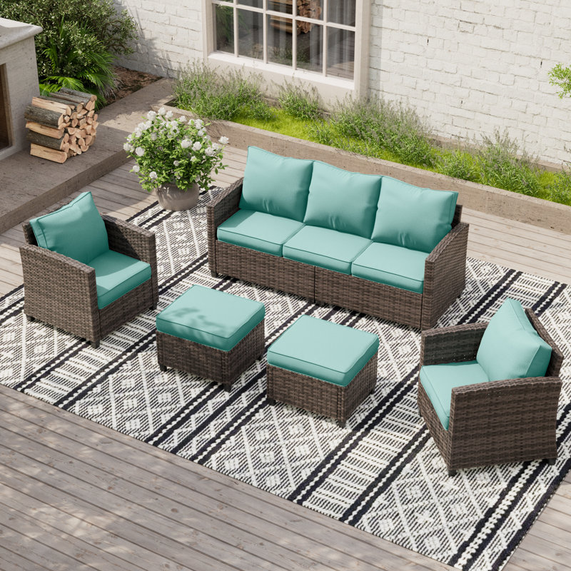 Ensemble de conversation pour patio avec coussins 7 personnes Mecayla , Coussin turquoise / structure brune