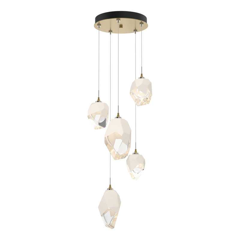 Chrysalis 5 - Light Cluster Geometric Pendant, Modern Brass, White, 15" - 80"