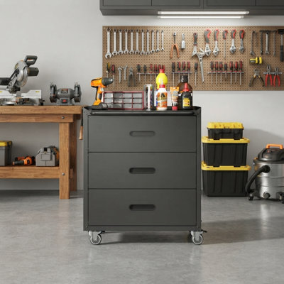 29.5'' W Metal Mobile Storage Cabinet with Lock for Garage/Workshop/Utility Room, Easy Assembly