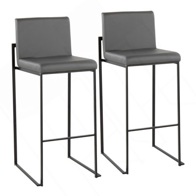 Fuji Contemporary High Back Barstool In Black Steel And Grey Faux Leather By Lumisource - Set Of 2