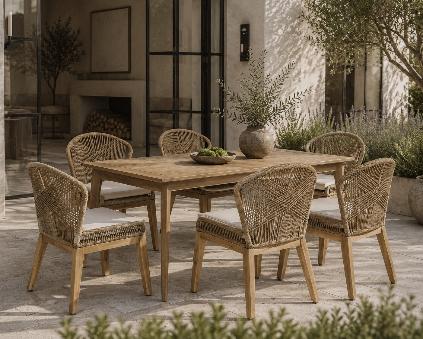Bowery 35" Acacia Patio Dining Set, Beige