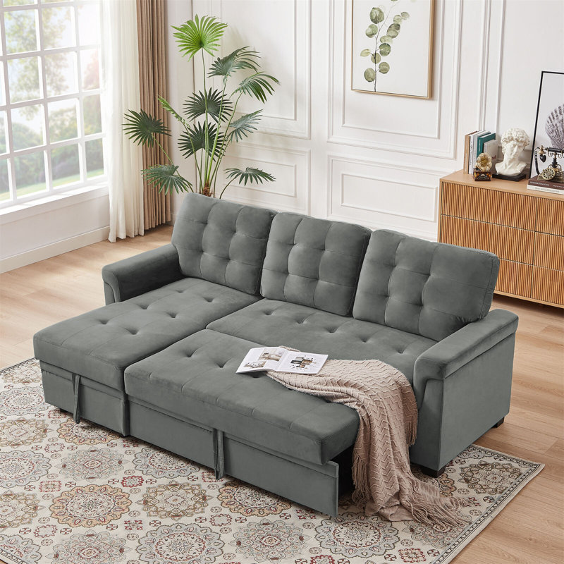 Wilcoxen 3 Seater Foam Sofa Bed, Grey, Velvet