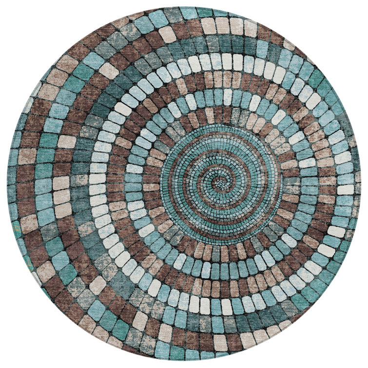 Machine Washable Indoor/Outdoor Husby ACN2216 Geometric Rug