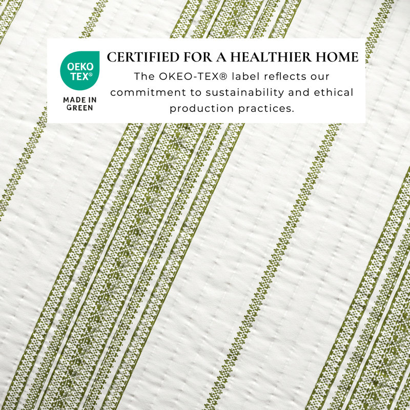 Twin/Twin XL White and Green Striped Cotton Quilt Bedding Set