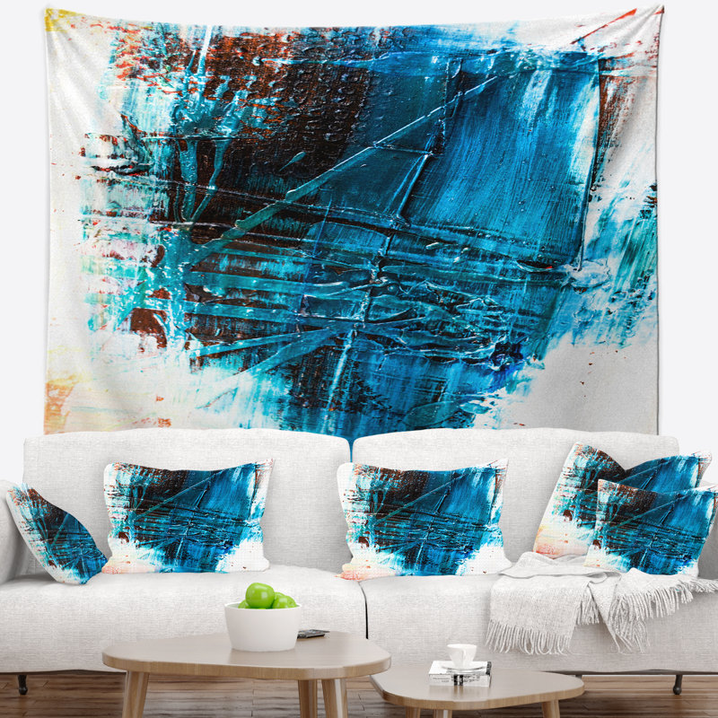 Tapisserie abstraite d'art de structure bleue, H 32 po x l 39 po