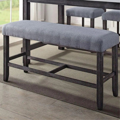 Banc à hauteur de comptoir en bois avec siège rembourré, tablier et repose-pieds pour la cuisine, finition de salle à manger de 48 pouces de largeur, repose-pieds rembourré,