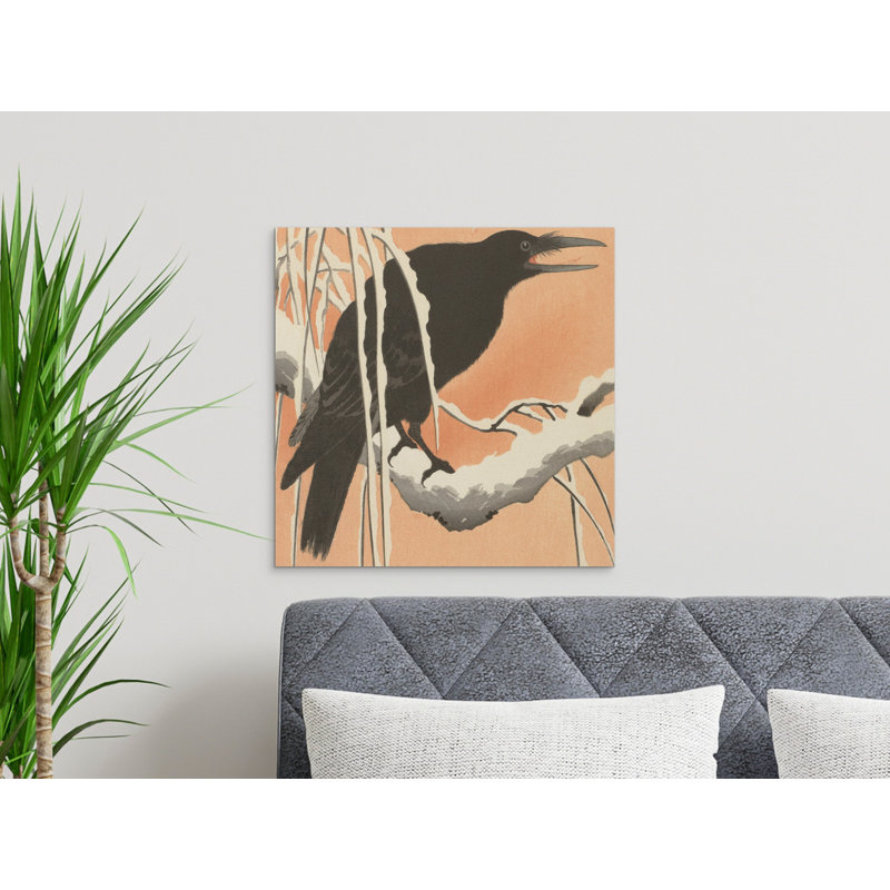 Crow Wall Art, Japanese Artwork, Bird Print, Winter Scene, Canvas Wall Art, Multiple Sizes, Flying Bird Print, Home Decor