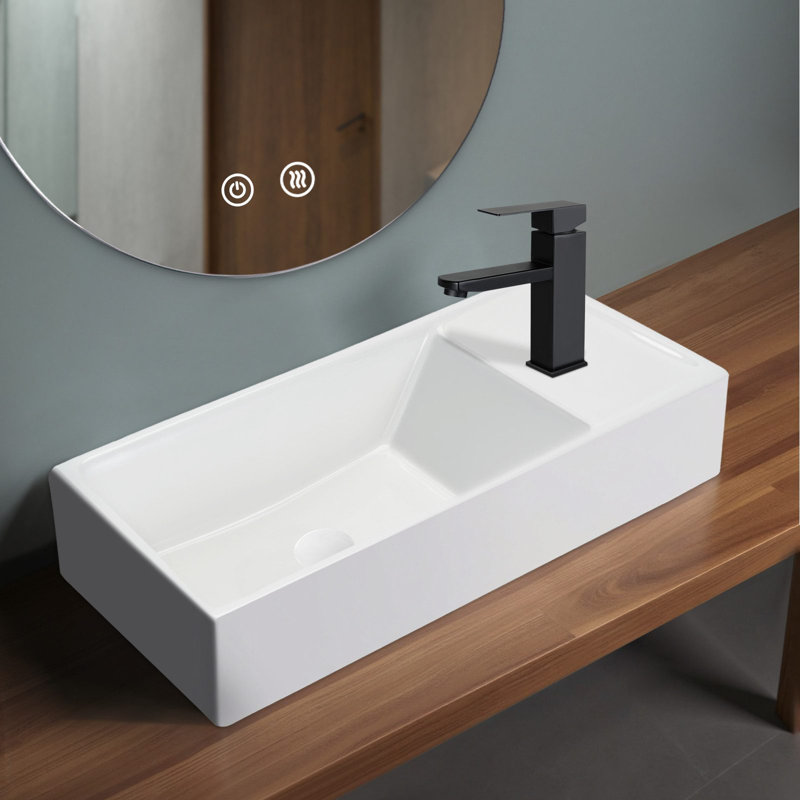 Belfry Bathroom 40mm L x 22mm W White Ceramic Rectangular Sink with Overflow