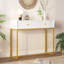 Console moderne avec deux tiroirs de rangement et un design à rayures, table de canapé d'entrée élégante pour le salon et le couloir, blanc