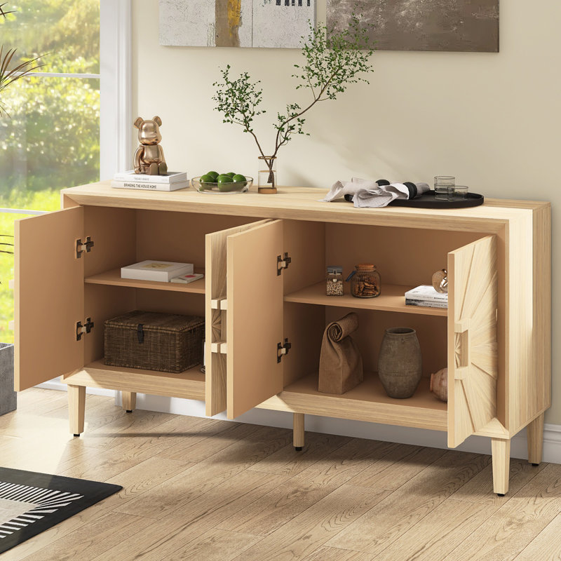 60" W Rustic Farmhouse Sideboard With Adjustable Shelves, Antique Natural